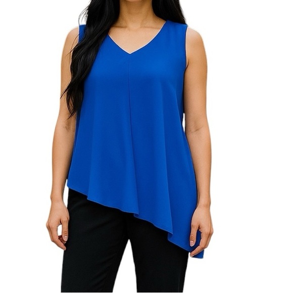 Zara Asymmetrical Sleeveless Blouse Blue - Picture 1 of 10